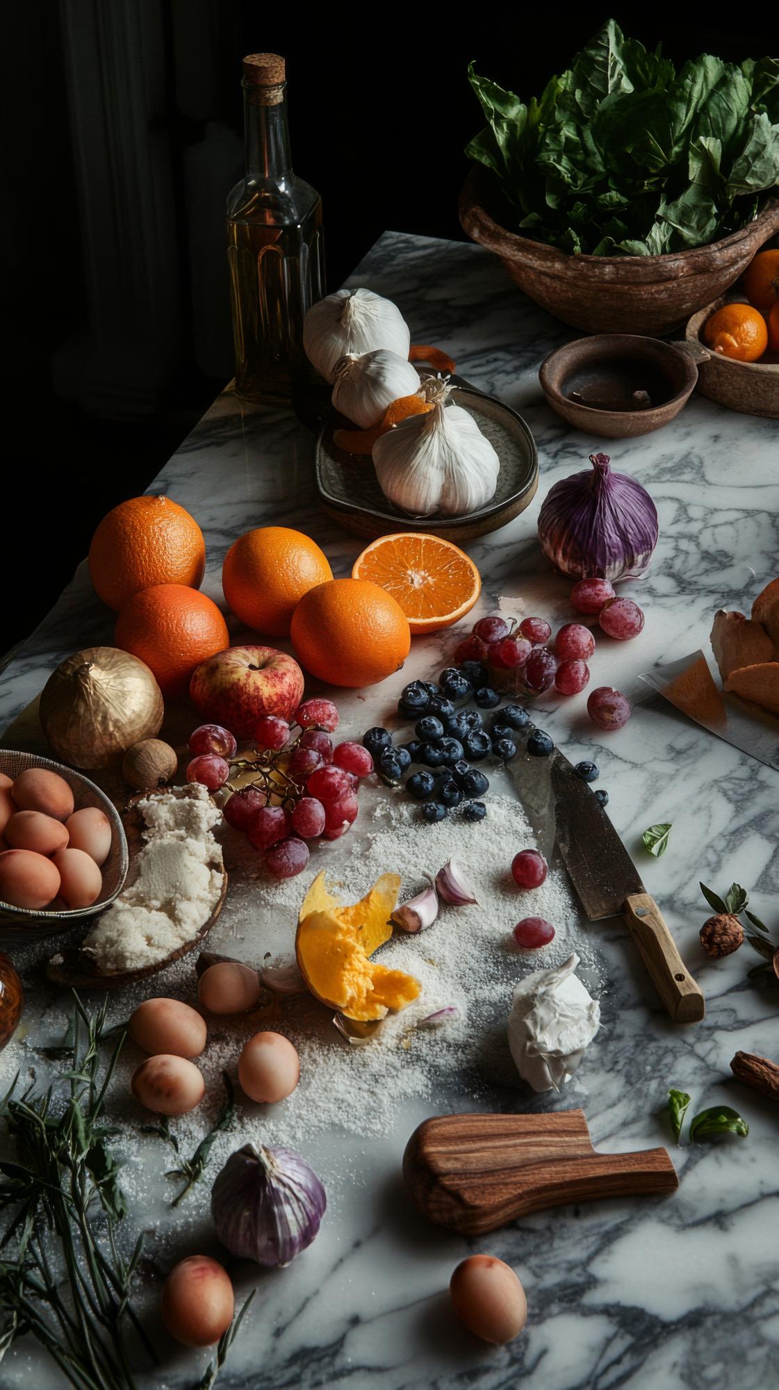 Composizione di ingredienti premium su tavola